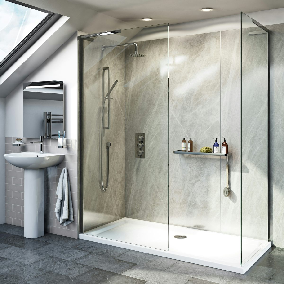 Mode 8mm Walk In Shower Enclosure Pack With Stone Shower Tray