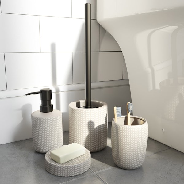 Accents ceramic grey patterned toilet brush holder