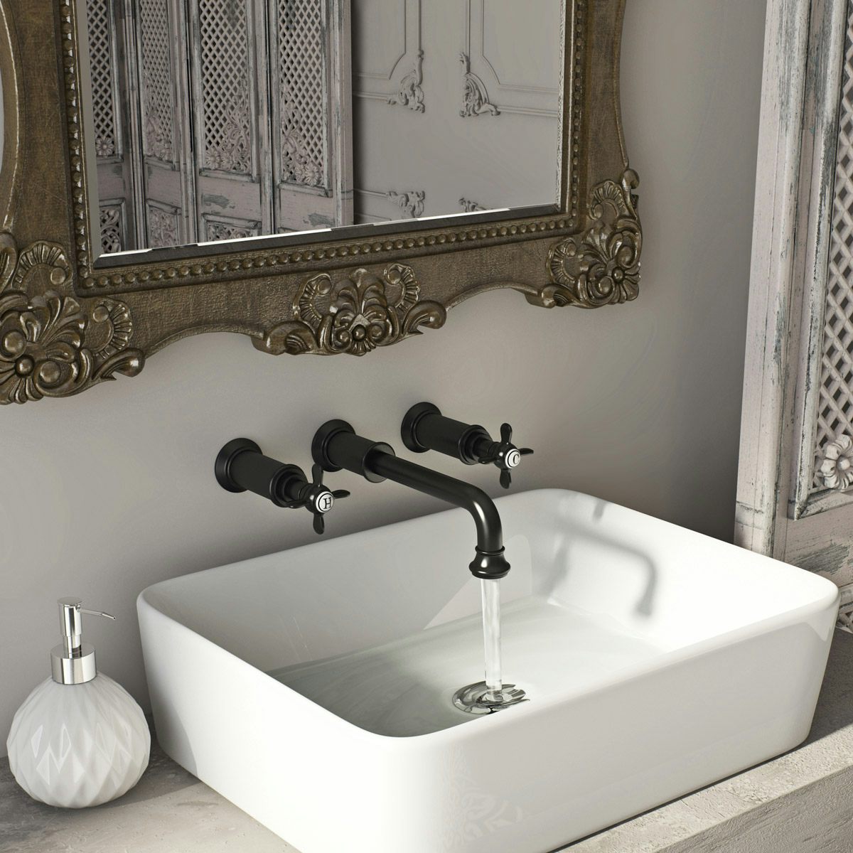 The Bath Co. Castello wall mounted basin mixer tap with unslotted waste