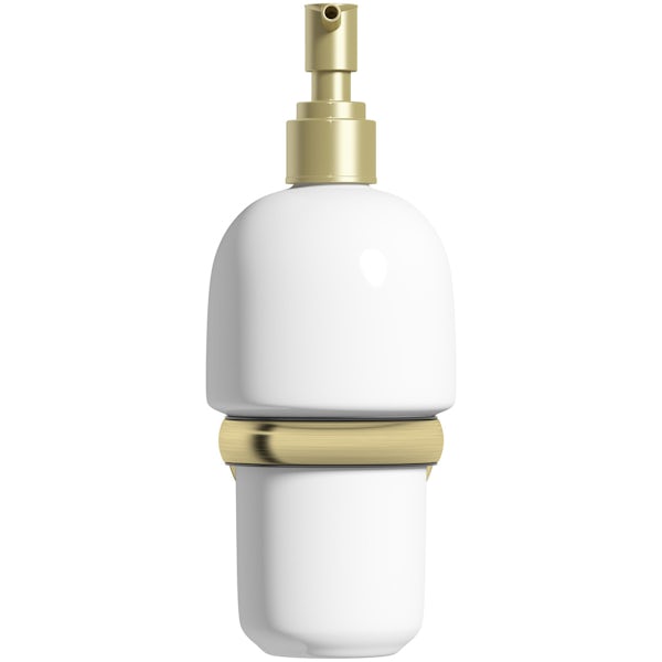 The Bath Co. 1805 gold soap dispenser and holder