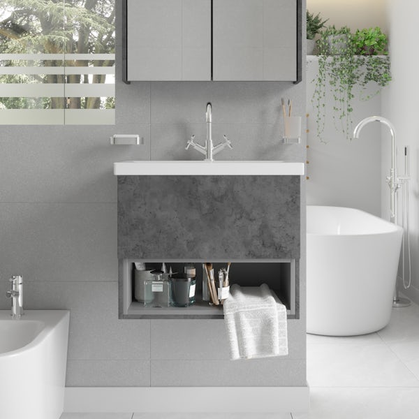Mode Tate II riven grey furniture package with wall hung vanity unit 600mm