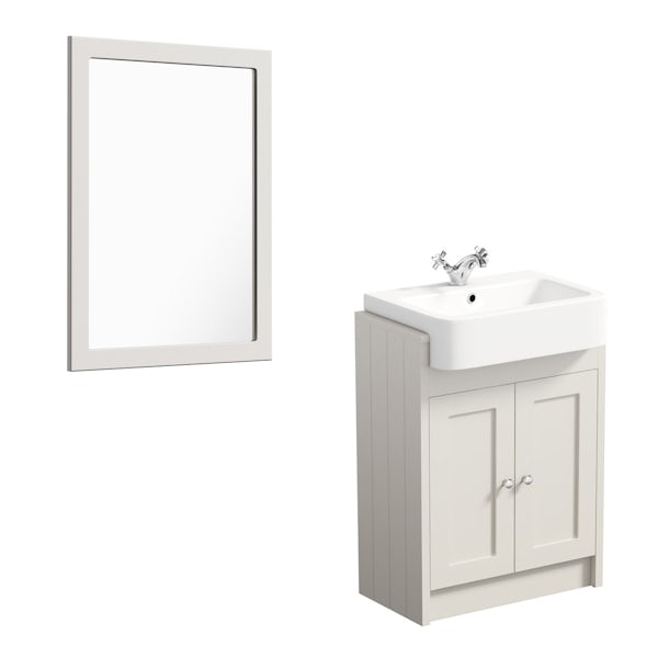 The Bath Co. Dulwich stone ivory semi recessed vanity unit and mirror 600mm