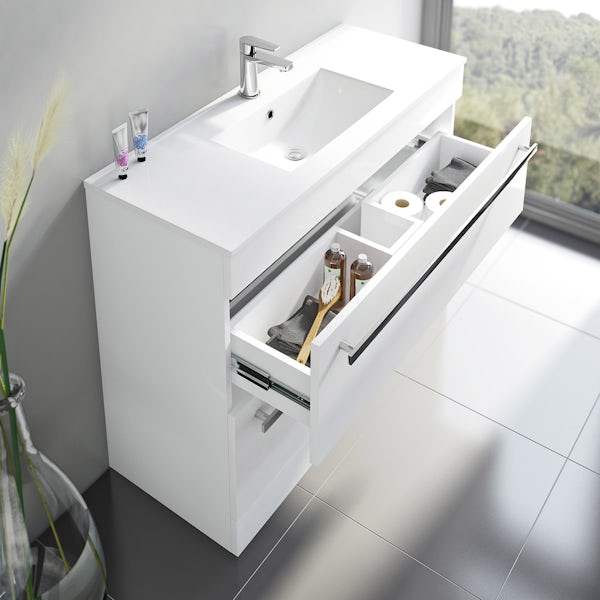 Odessa white vanity drawer unit and basin 1000mm