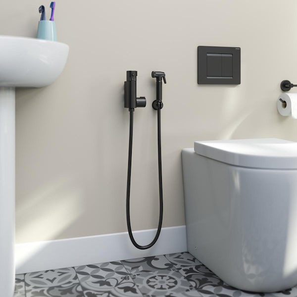 Orchard matt black douche kit with thermostatic mixer valve