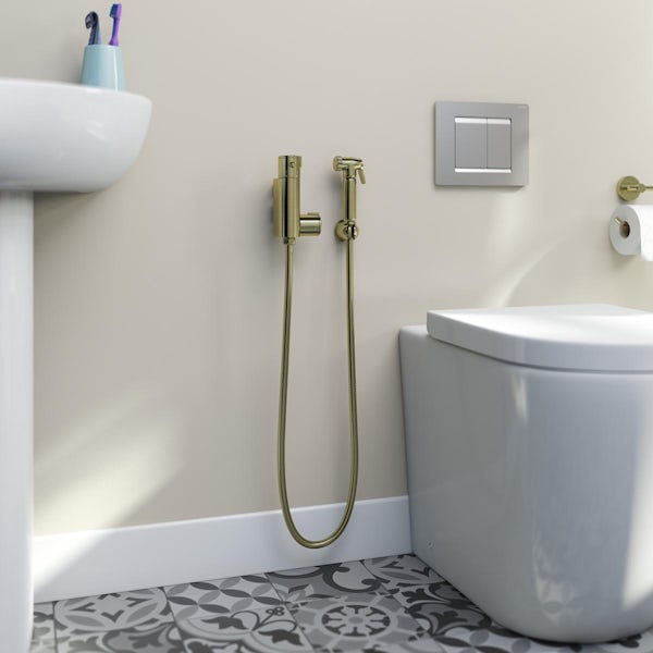 Orchard brushed brass douche kit with thermostatic mixer valve