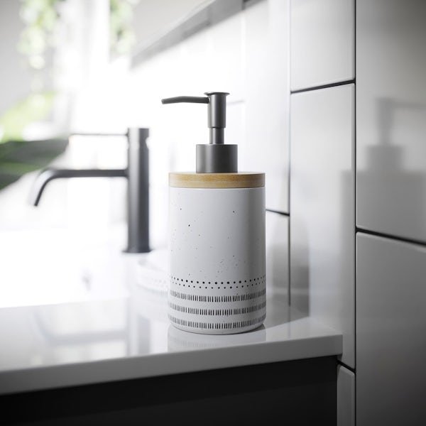 Accents ceramic white patterned soap dispenser