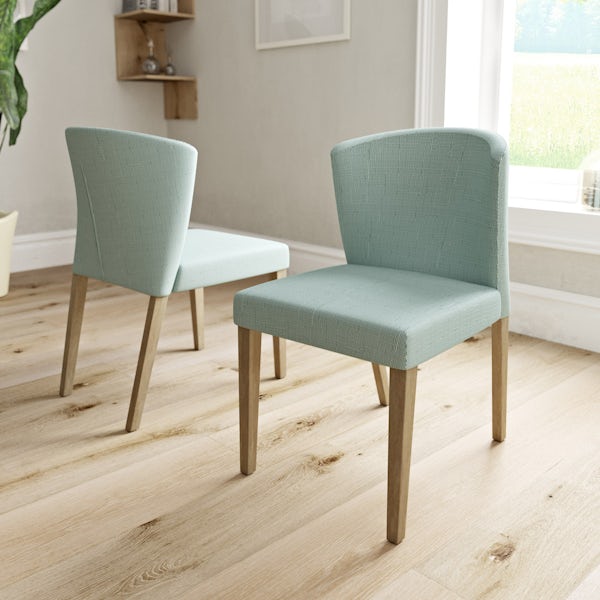 Hudson oak and light cyan pair of dining chairs