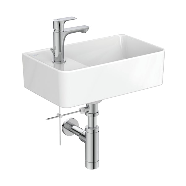 Ideal Standard Strada II back to wall cloakroom suite with left hand wall hung basin 450mm