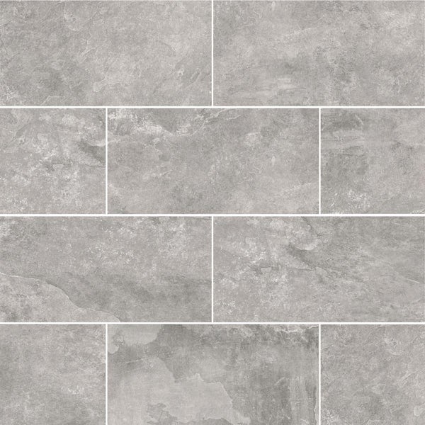 Calcolo Fjord grey glazed porcelain wall and floor tiles 308mm x 615mm