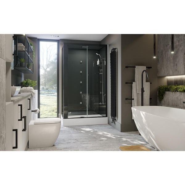 Mode rectangular black glass backed hydro massage shower cabin 1200 x 800