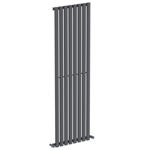 Mode Tate anthracite grey single vertical radiator 1600 x 480 with angled valves