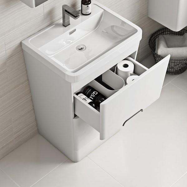 Mode Sherwood white floor standing vanity unit and resin basin 600mm