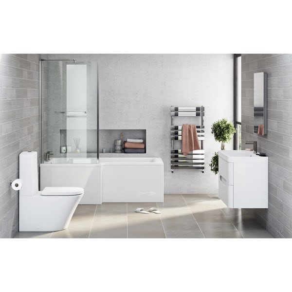 Mode Ellis left hand shower bath 1700 x 850 suite with Eden white wall hung unit 800mm