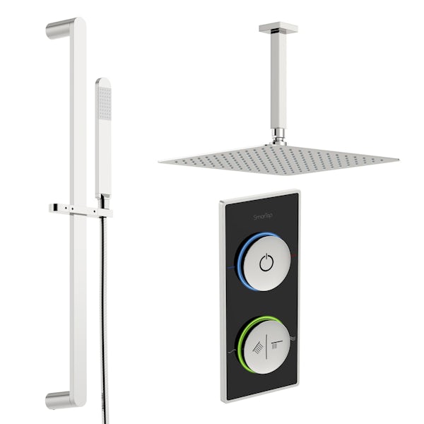 SmarTap black smart shower system with square slider rail and ceiling shower set