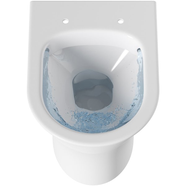 Mode Hardy rimless wall hung toilet, Grohe frame and Skate Cosmopolitan push plate with slim seat 0.82m