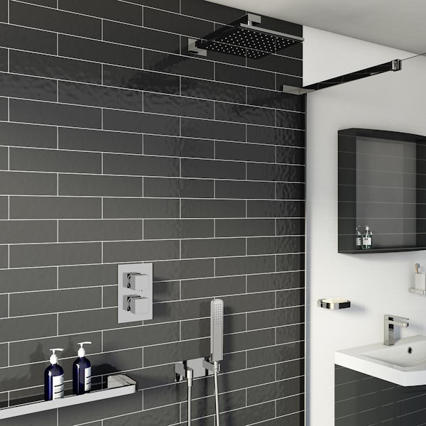 Spa Square Thermostatic Twin Shower Valve with Diverter and Slider Rail Set