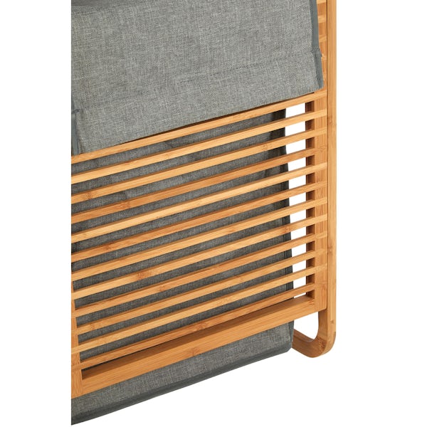 Carrick bamboo and grey fabric laundry basket