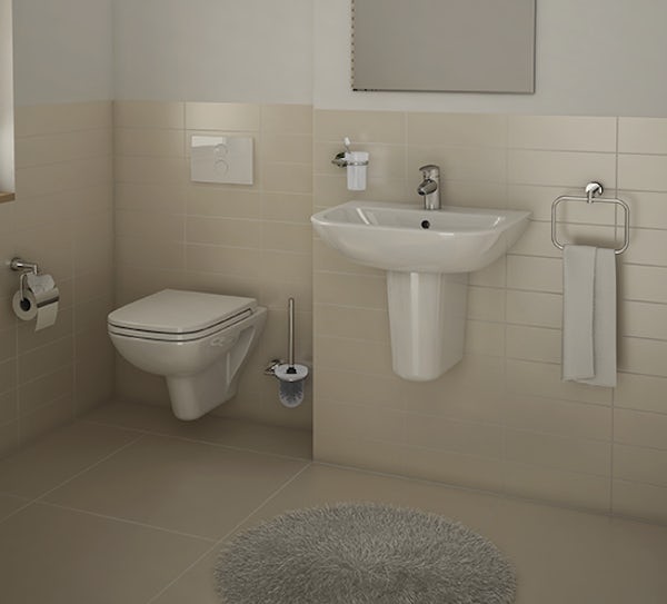 VitrA S20 short projection wall hung toilet with seat and 1 tap hole semi pedestal basin 500mm