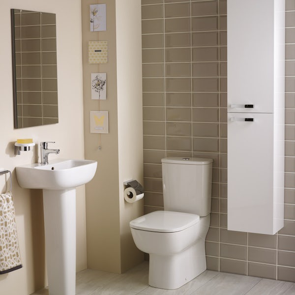 Ideal Standard Studio Echo cloakroom suite with close coupled toilet and full pedestal basin 450mm