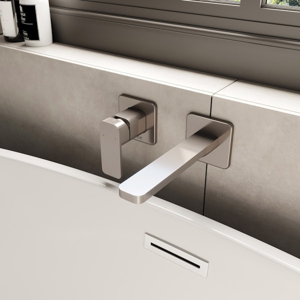 Mode Spencer square wall mounted brushed nickel bath mixer tap offer pack