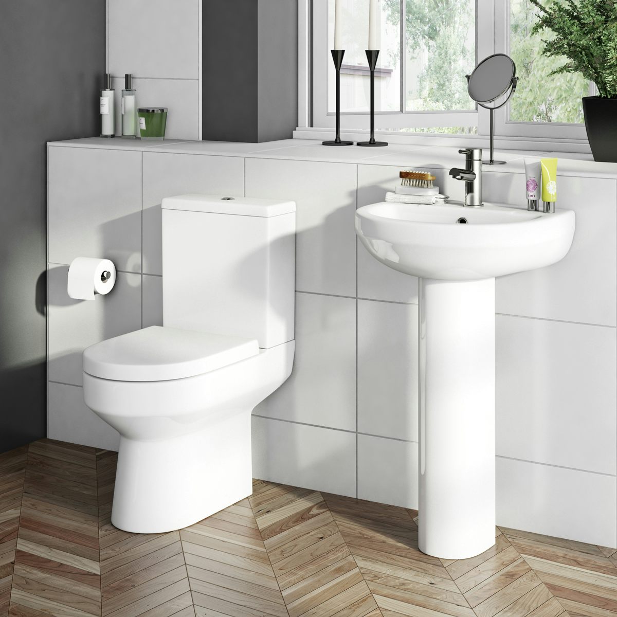 420mm Semi Pedestal Basin Sink Ceramic Bathroom Suite Set Modern White ...