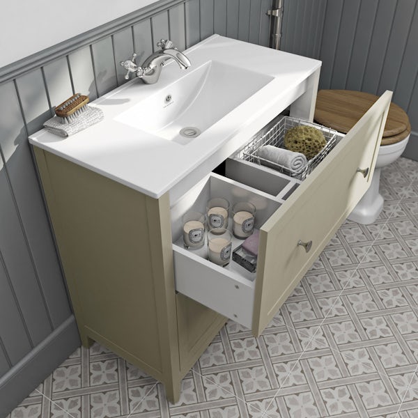 The Bath Co. Camberley satin ivory floor drawer unit with basin 800mm