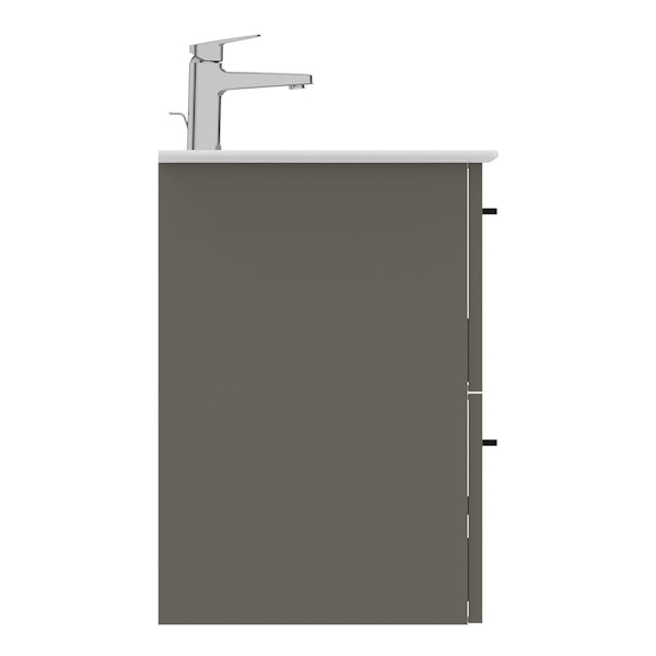 Ideal Standard i.life A quartz grey matt wall hung vanity unit with 2 drawers and black handles 1040mm
