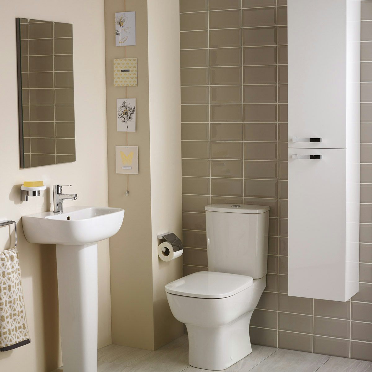 Ideal Standard Studio Echo cloakroom suite with open close coupled toilet and full pedestal basin 450mm