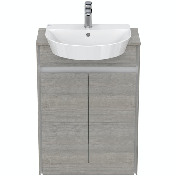 Ideal Standard Concept Air wood light grey and matt white vanity unit and semi recessed basin 600mm
