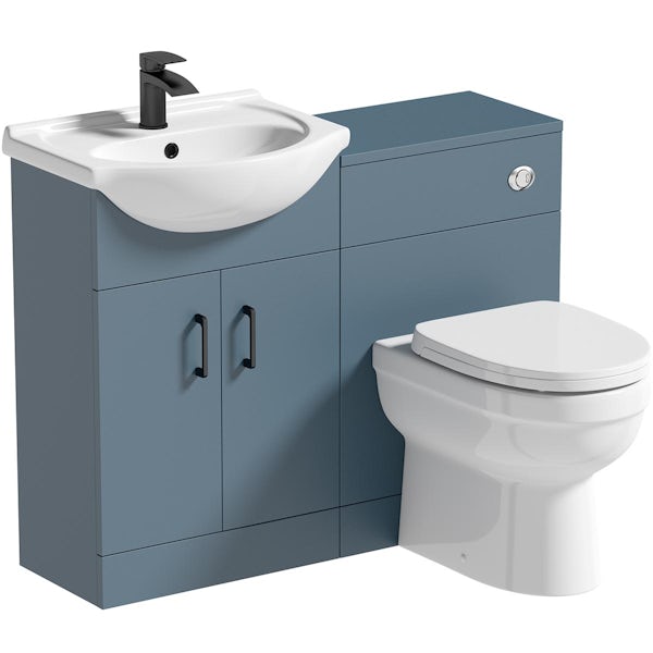 Orchard Lea ocean blue furniture combination with black handle and Eden back to wall toilet with seat