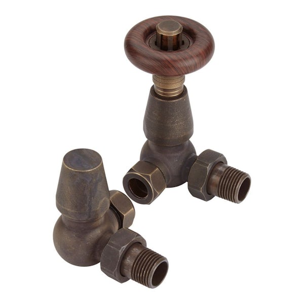 The Heating Co. Traditional thermostatic corner radiator valves with lockshield - antique brass