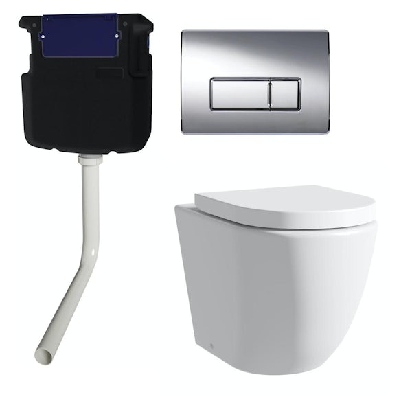 Mode Harrison rimless back to wall toilet with soft close seat, concealed cistern and push plate