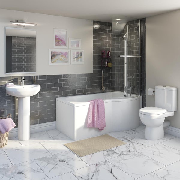 Eden Bathroom Suite with right handed P shaped shower bath 1675 x 850