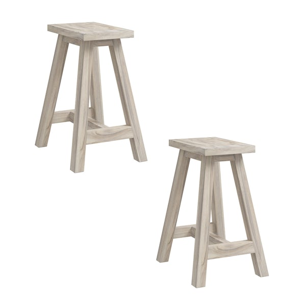 Pair of Eli greywash square stools