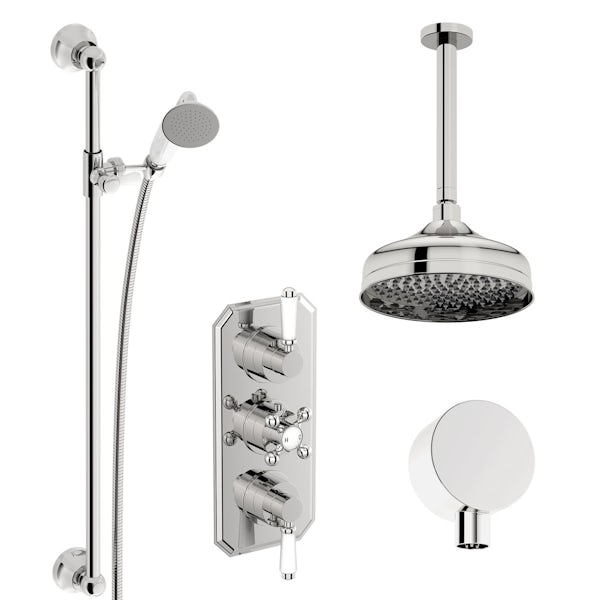 The Bath Co. Camberley concealed thermostatic mixer shower with ceiling arm and slider rail