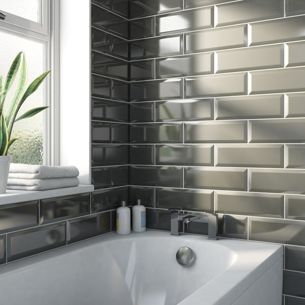 Victorian Maxi Metro Dark Grey Bevelled, Dark Grey Gloss Bathroom Wall Tiles