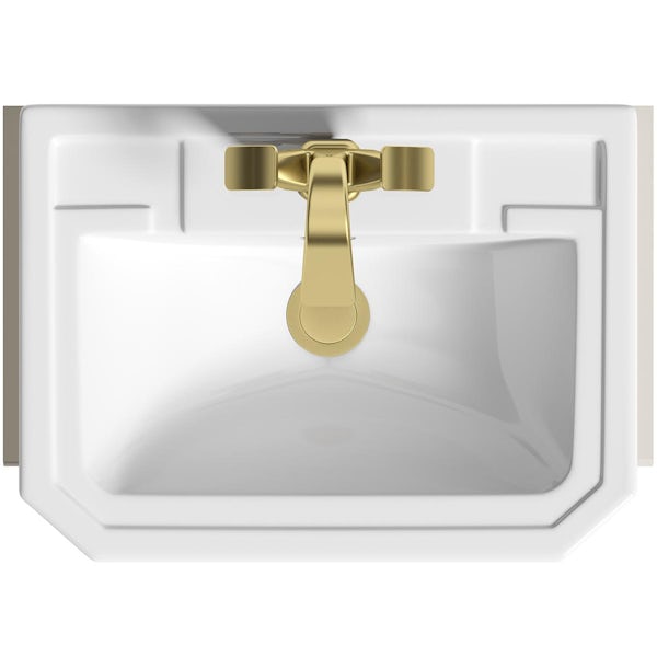 Orchard Dulwich stone ivory floorstanding vanity unit and Eton semi recessed basin 600mm - brushed brass