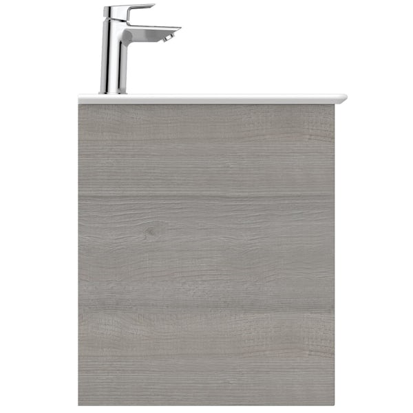 Ideal Standard Concept Air wood light grey and matt white wall hung vanity unit and basin 800mm
