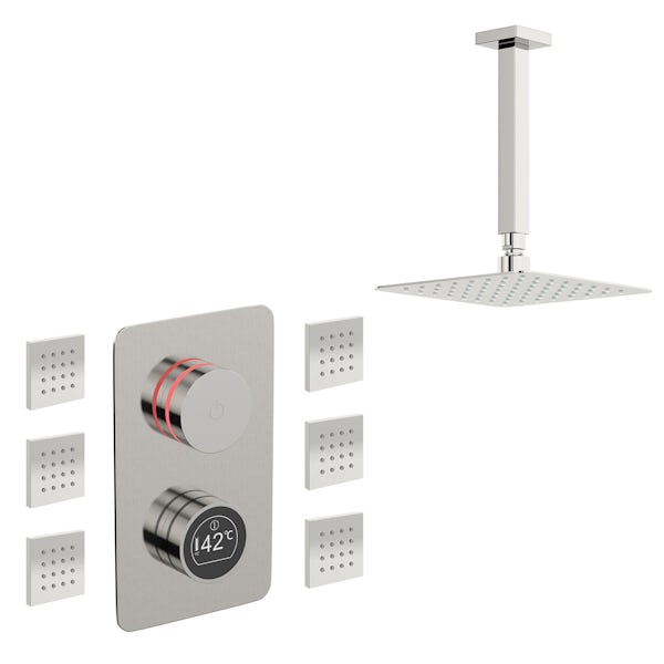 Mode Touch digital thermostatic shower valve with square body jets and shower head set