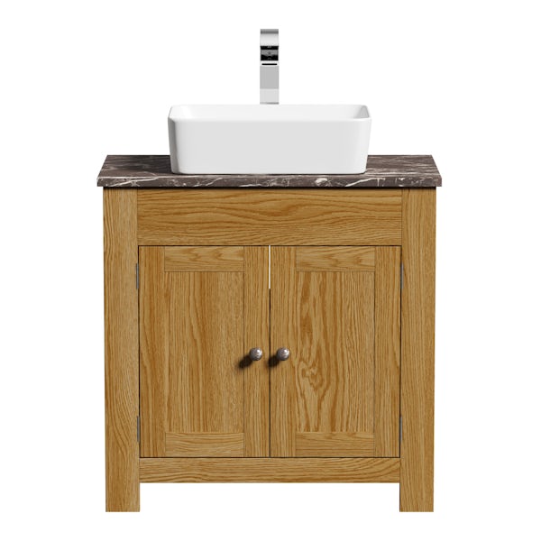 The Bath Co. Chester oak washstand with brown marble top and Ellis countertop basin 800mm