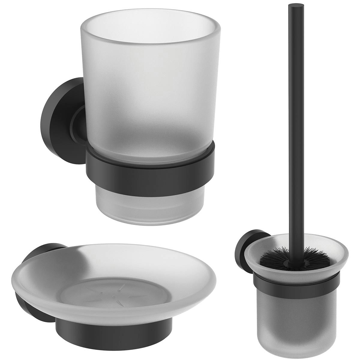 Ideal Standard IOM silk black soap dish, toothbrush and toilet roll holder set