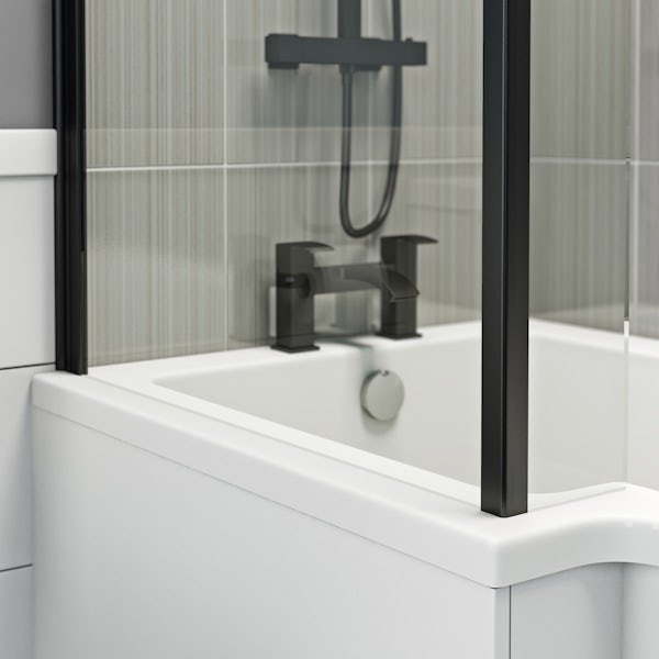 Orchard 6mm matt black fixed L shaped shower bath screen