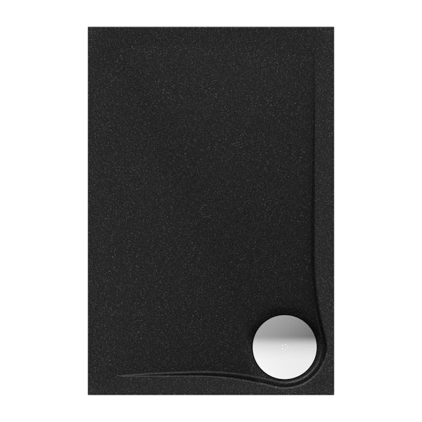 Mode 8mm black framed wet room panel with left handed 8mm black granite effect shower tray 1200 x 800