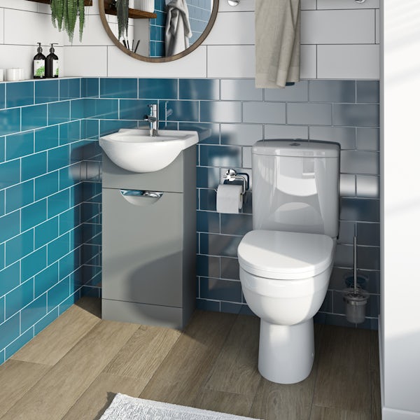 Orchard Elsdon stone grey cloakroom suite with Elsdon close coupled toilet and soft close seat