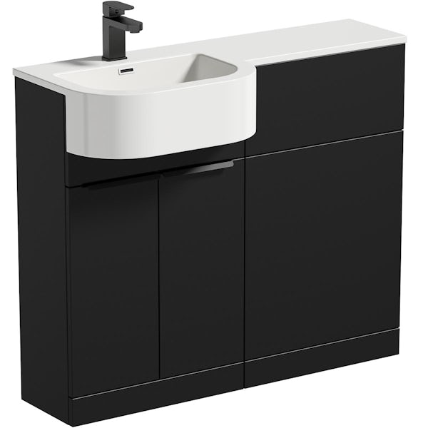 Mode Taw P shape matt black left handed combination unit with black handles and tap