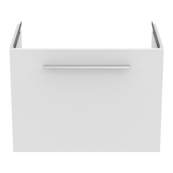 Ideal Standard i.life S matt white wall hung vanity unit with 1 drawer and brushed chrome handle 600mm