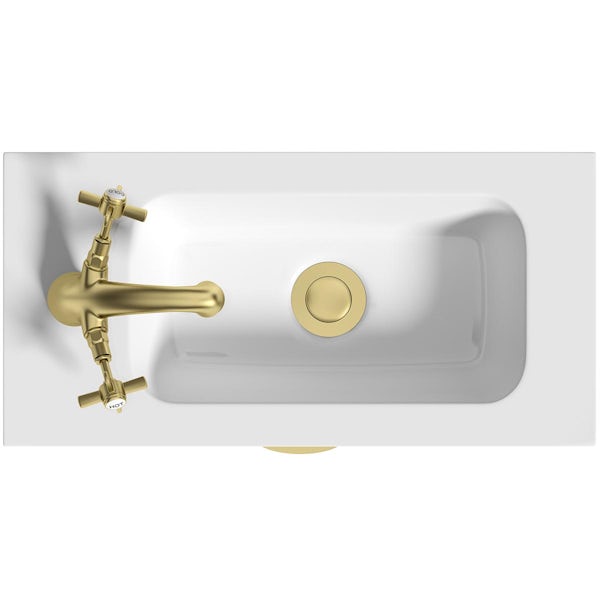 Orchard Dulwich navy cloakroom floorstanding vanity and basin 460mm - brushed brass