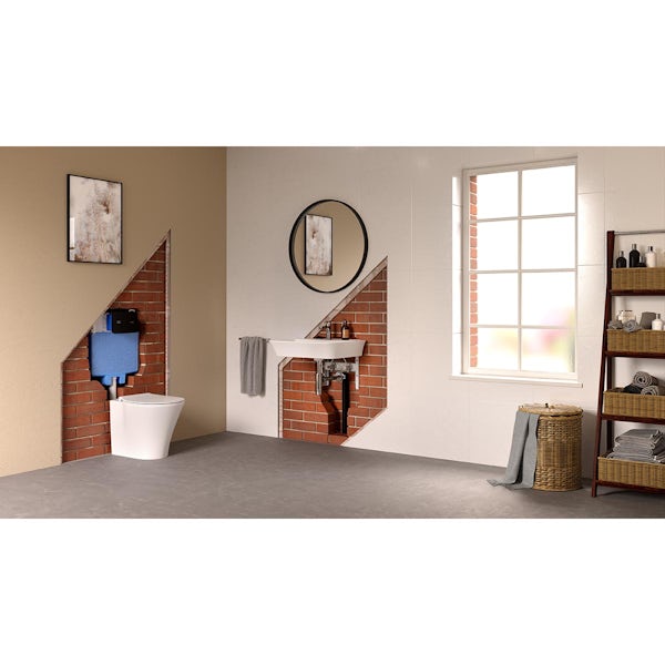 Ideal Standard ProSys 150mm depth pneumatic concealed cistern with Solea black dual flushplate