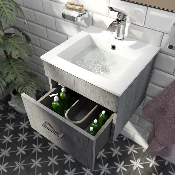 Orchard Lea concrete wall hung vanity unit and ceramic basin 420mm