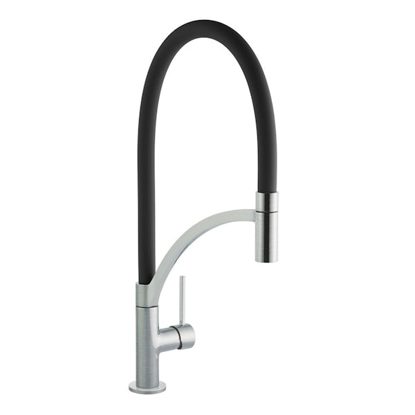 Schon WRAS Lomond brushed pull out spray tap with black hose